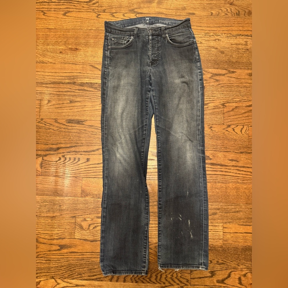 7FAM Men's Slim Fit Faded Jeans with Distressing and Splatters, size 29